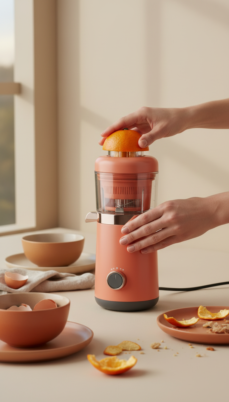 Portable Juicer in Urban Sunrise in use